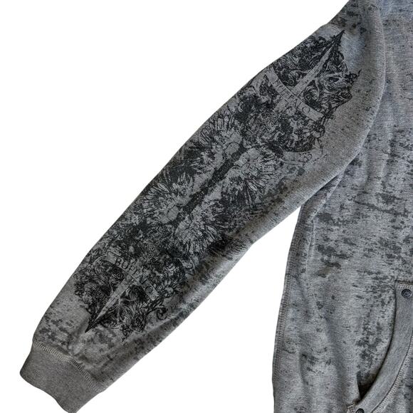 Buffalo David Bitton Sweatshirt Jacket Mens L Gray Distressed Look Printed Logo - Picture 4 of 16